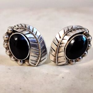Vintage Southwestern Taxco Sterling Silver & Onyx Earrings